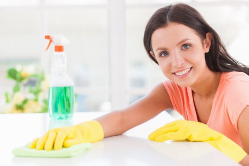Carpet cleaning team preparing safely in an Enfield Wash property